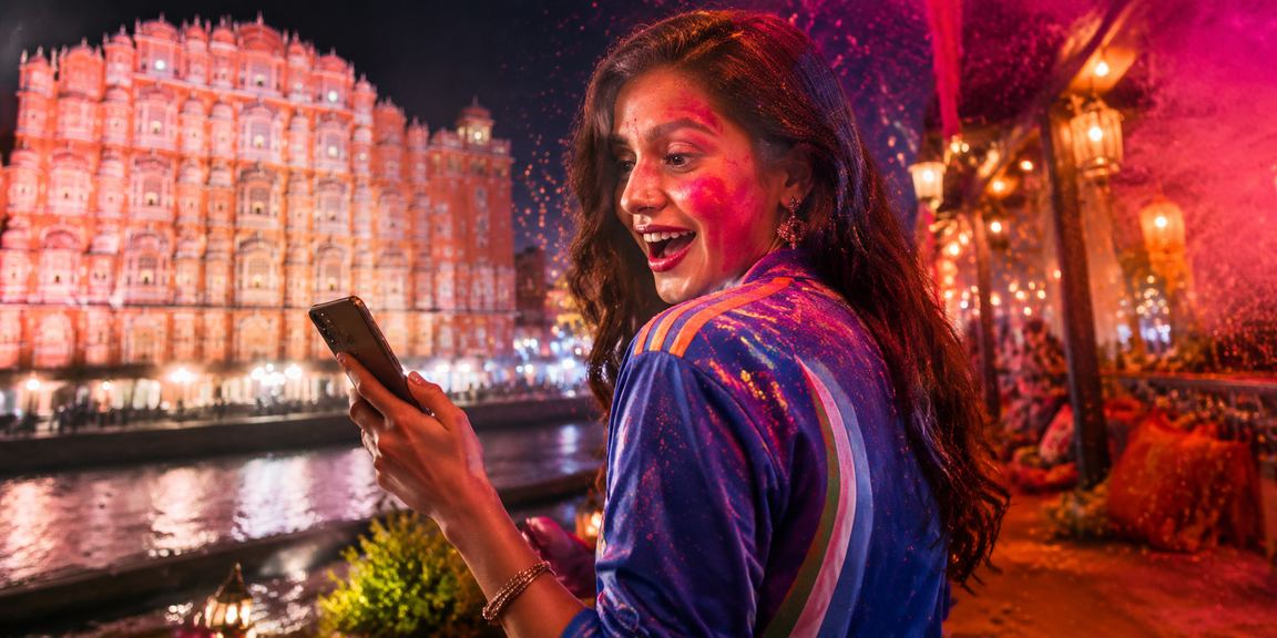 Holi festival celebration with cricket betting theme in Jaipur